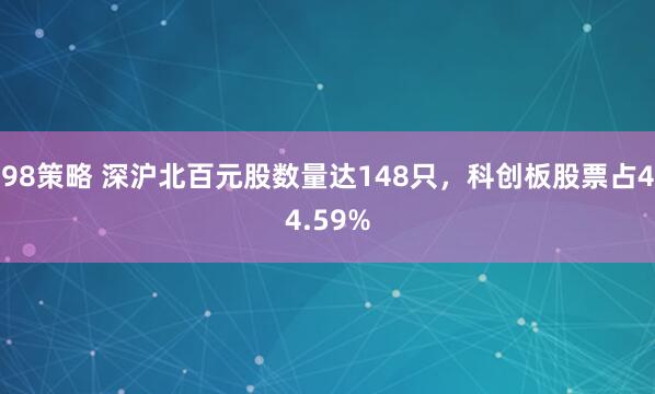 98策略 深沪北百元股数量达148只，科创板股票占44.59%