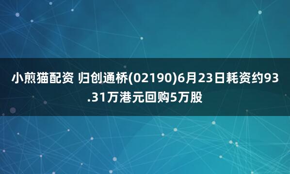 小煎猫配资 归创通桥(02190)6月23日耗资约93.31万港元回购5万股